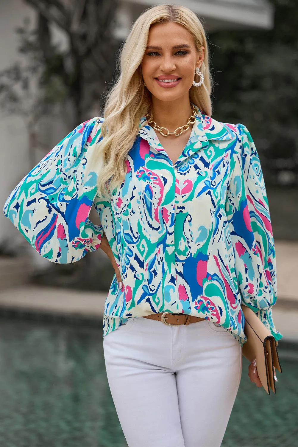 2 Print Puff Sleeve Shirt