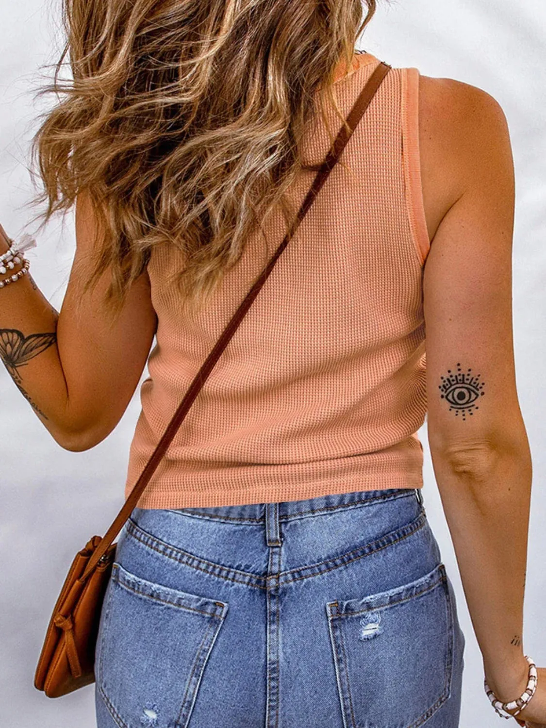 5 Waffle Knit Scoop Neck Tank Shirt (S - 2X)