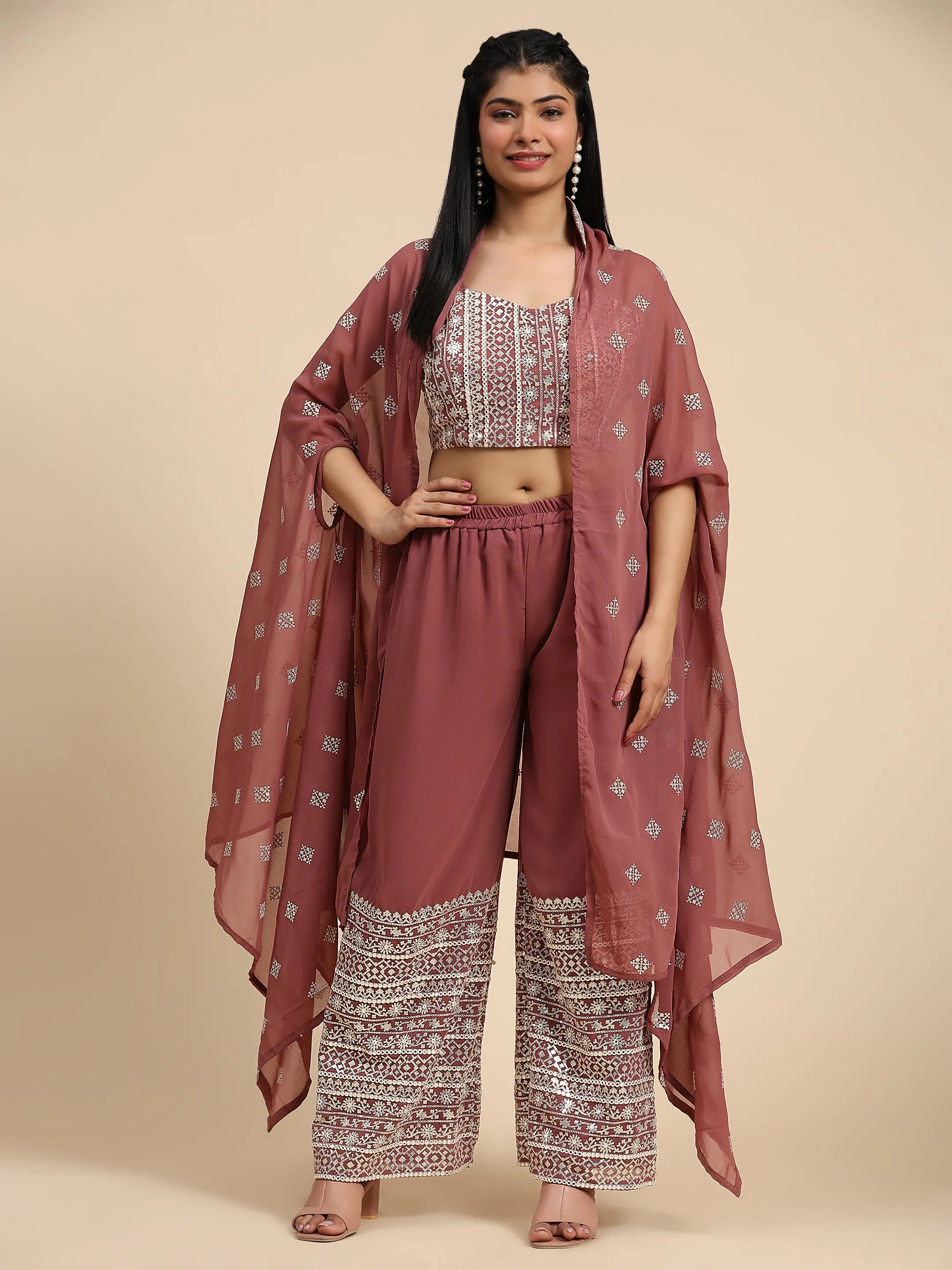 Beautiful Designer Georgette Readymade Plazzo Salwar Suit