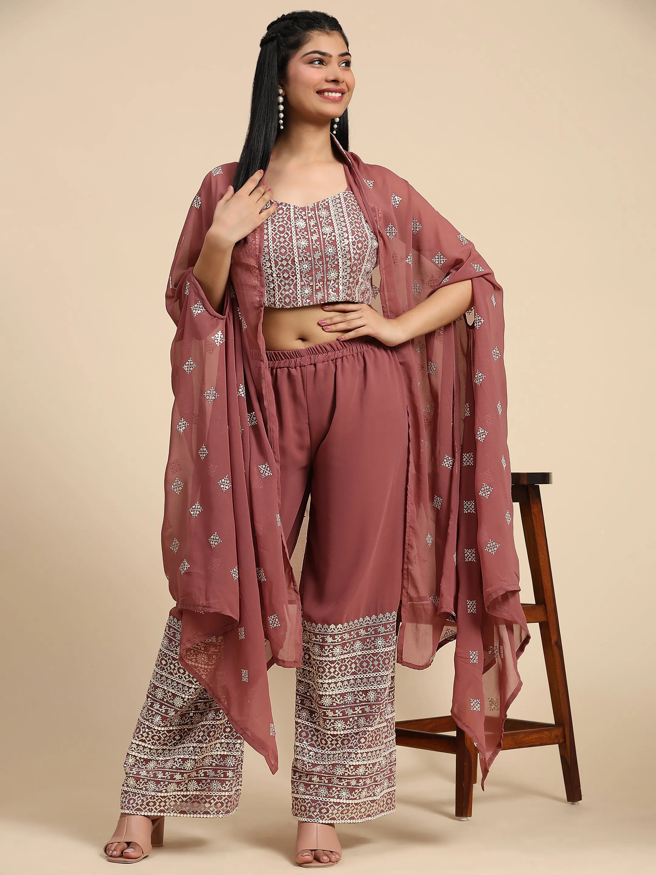 Beautiful Designer Georgette Readymade Plazzo Salwar Suit