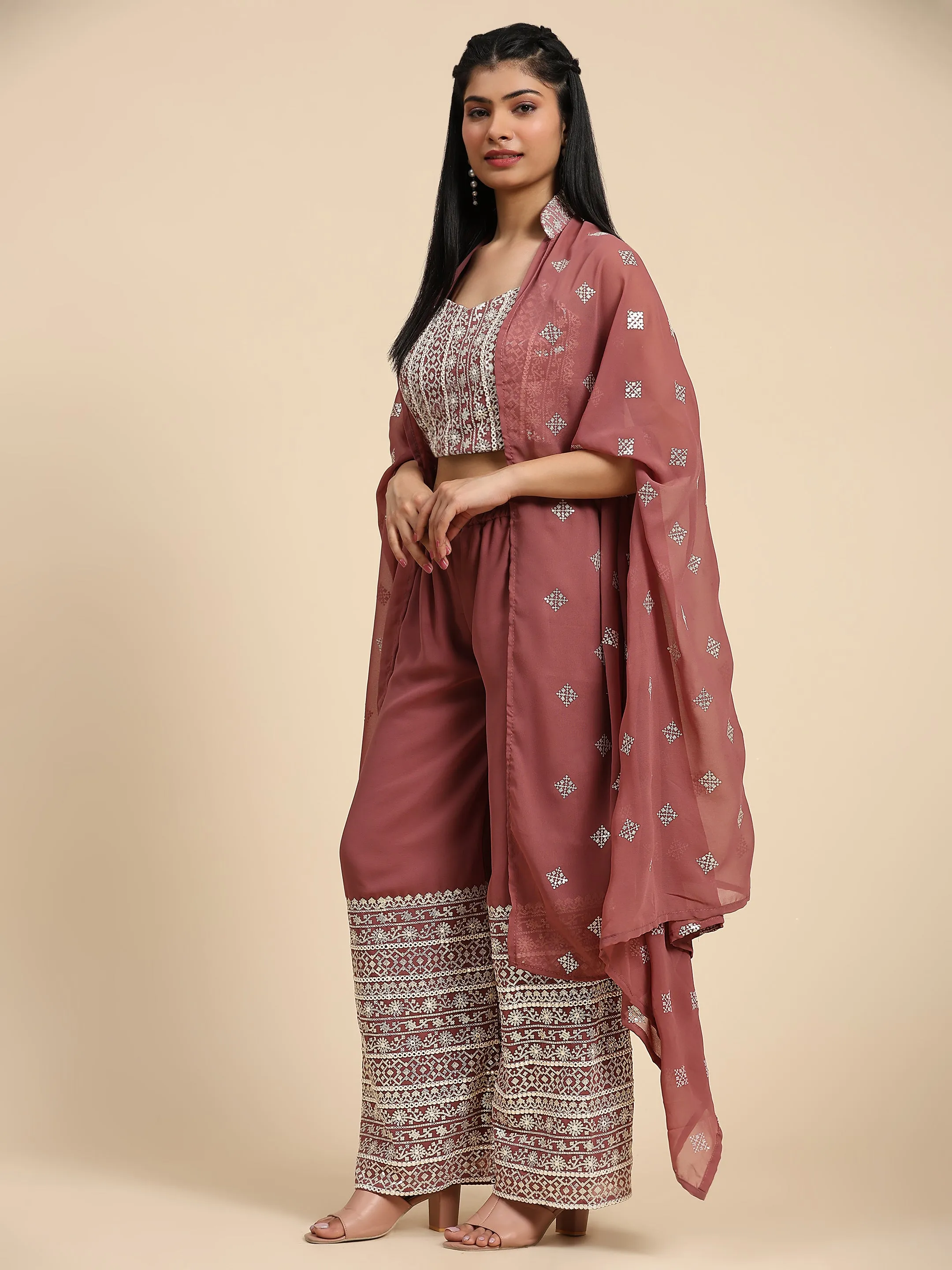 Beautiful Designer Georgette Readymade Plazzo Salwar Suit