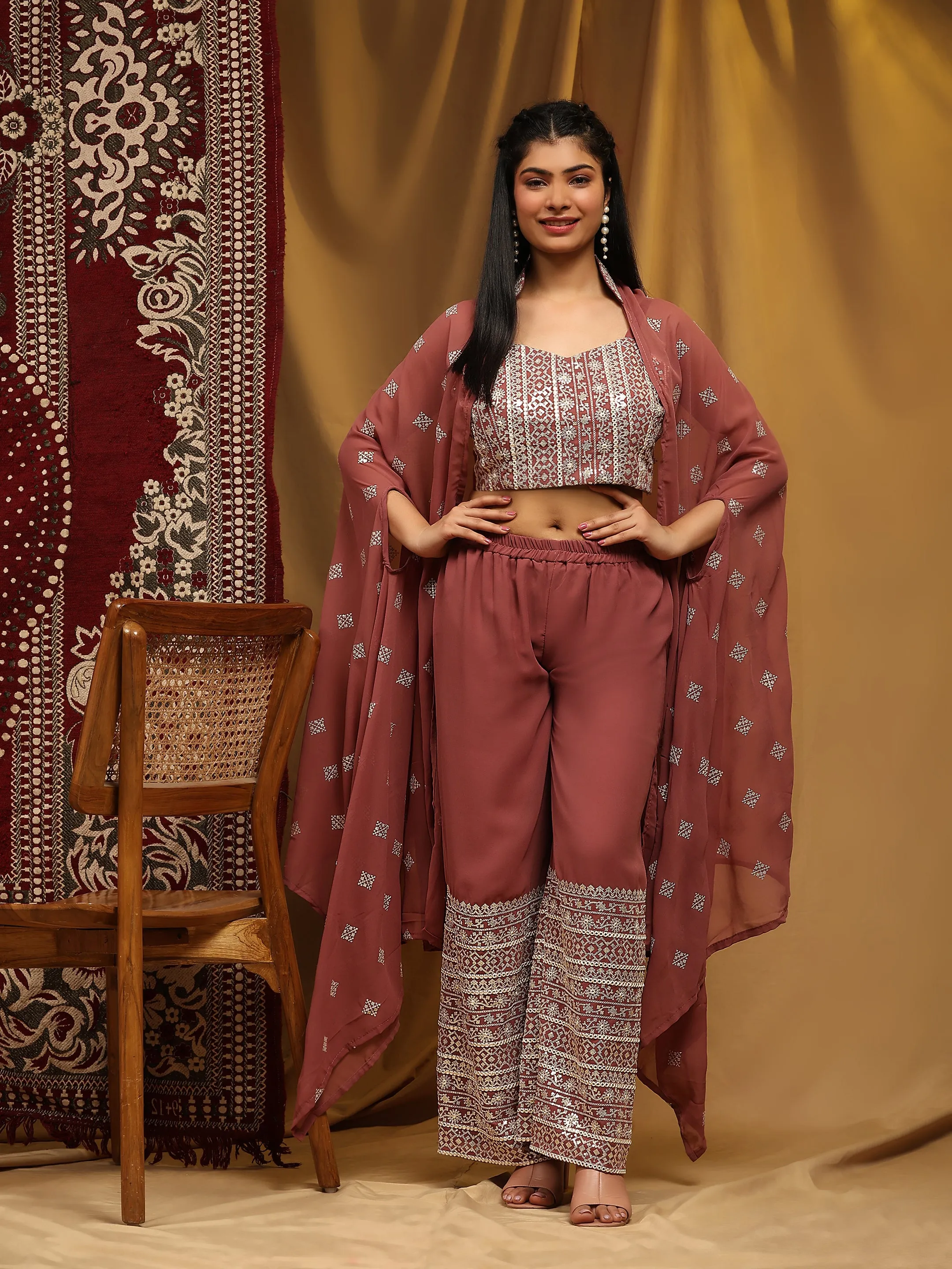 Beautiful Designer Georgette Readymade Plazzo Salwar Suit