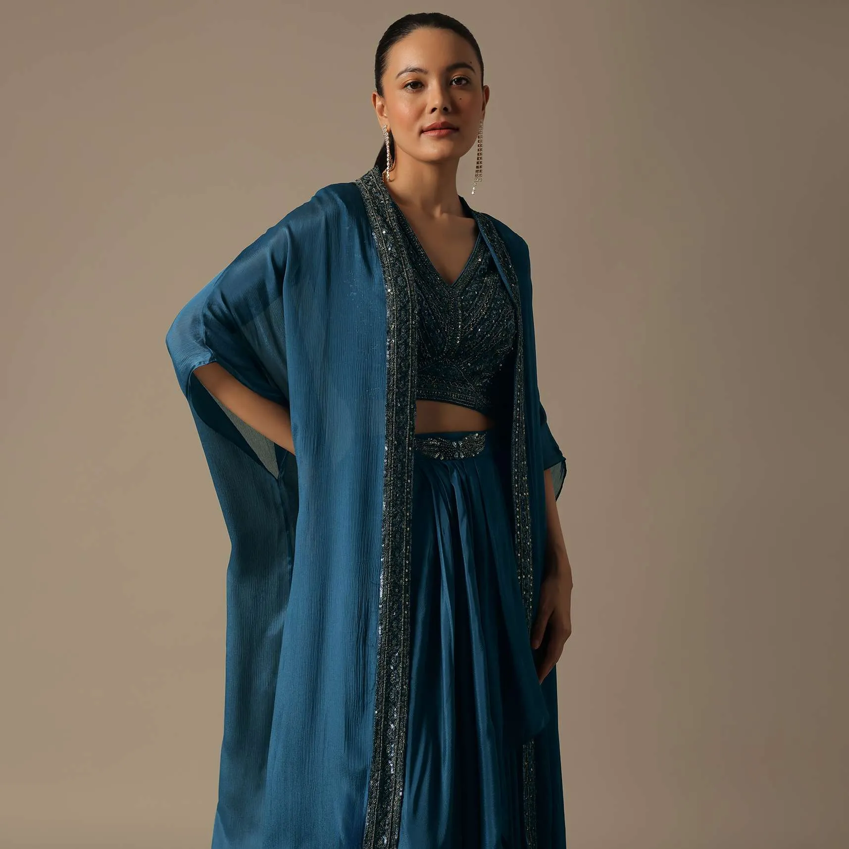 Blue Indo Western Dhoti Set With Jacket