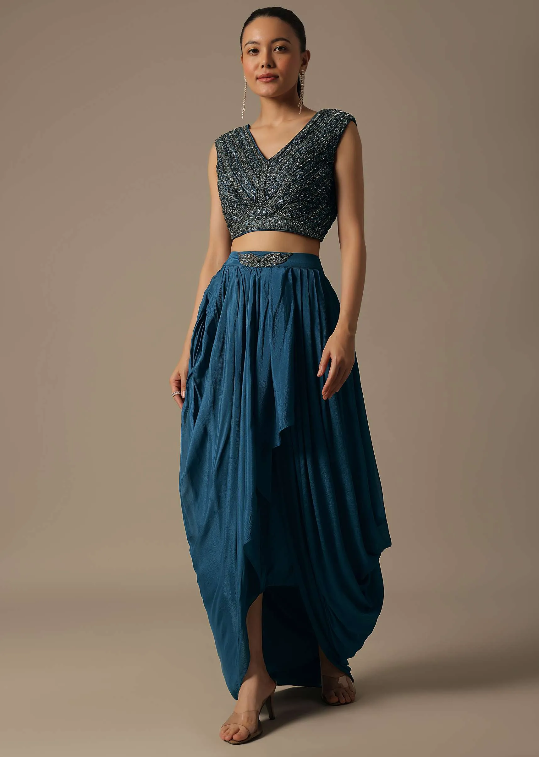Blue Indo Western Dhoti Set With Jacket