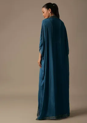Blue Indo Western Dhoti Set With Jacket