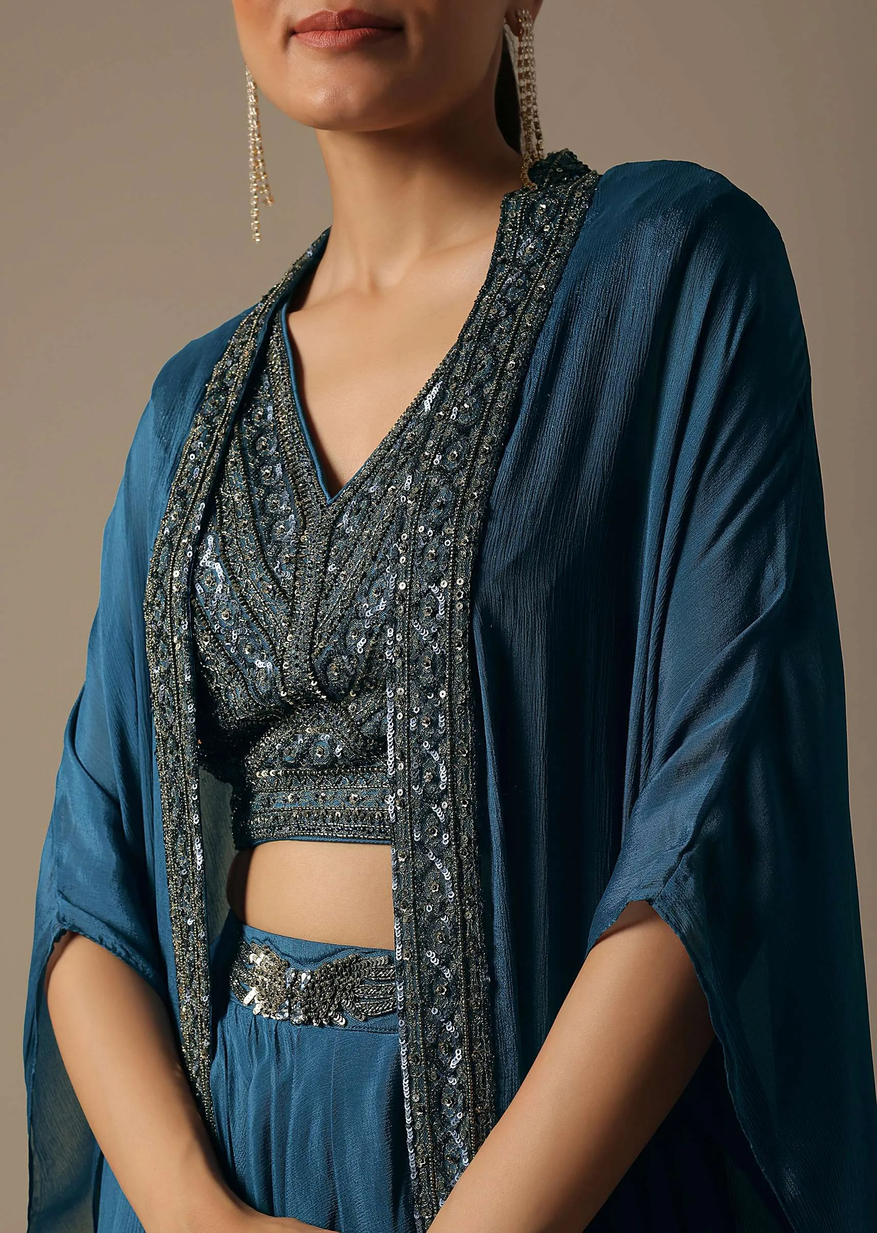 Blue Indo Western Dhoti Set With Jacket