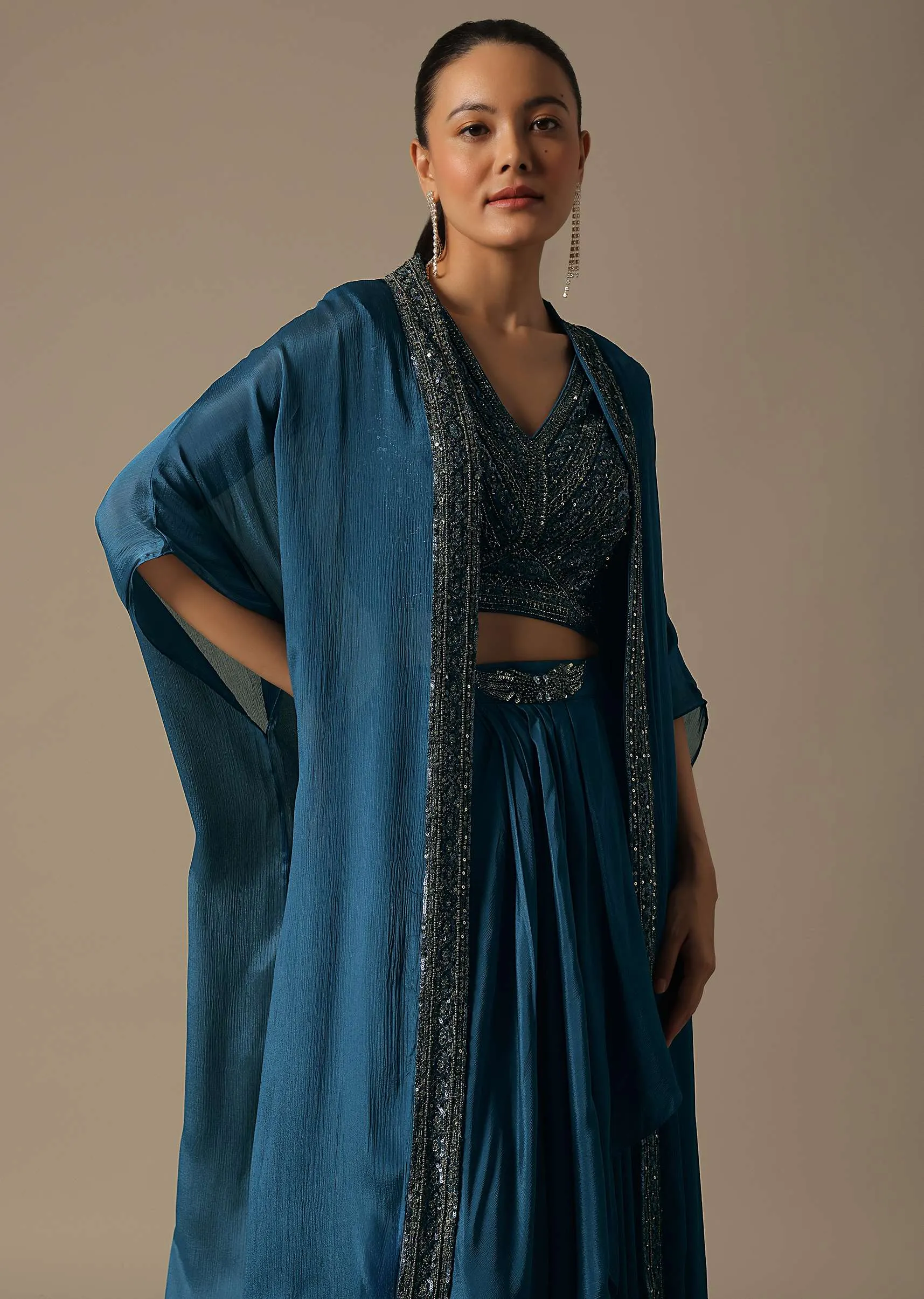 Blue Indo Western Dhoti Set With Jacket