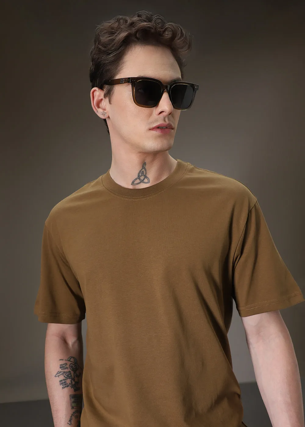 Brown Basic Oversized T-shirt