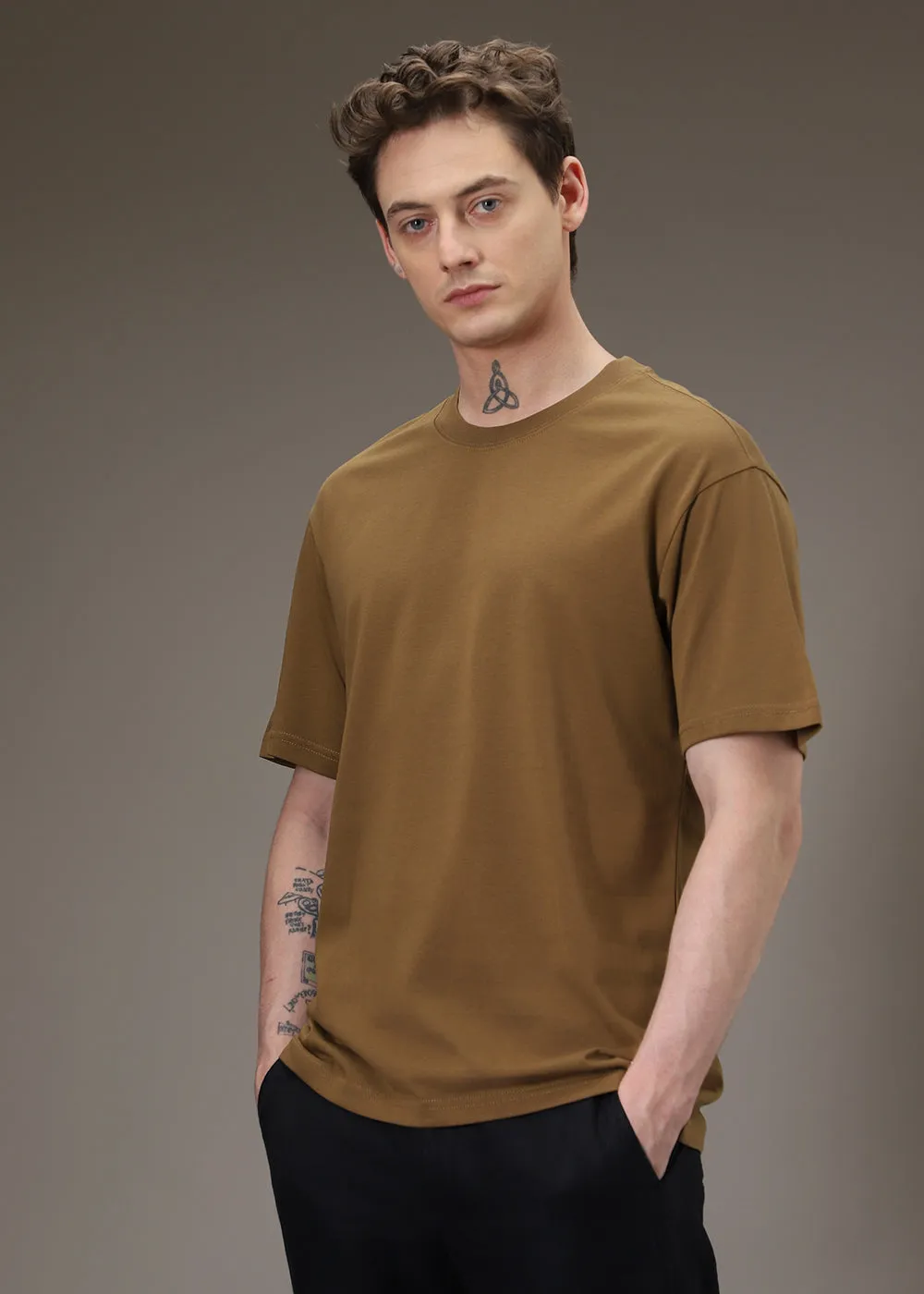 Brown Basic Oversized T-shirt