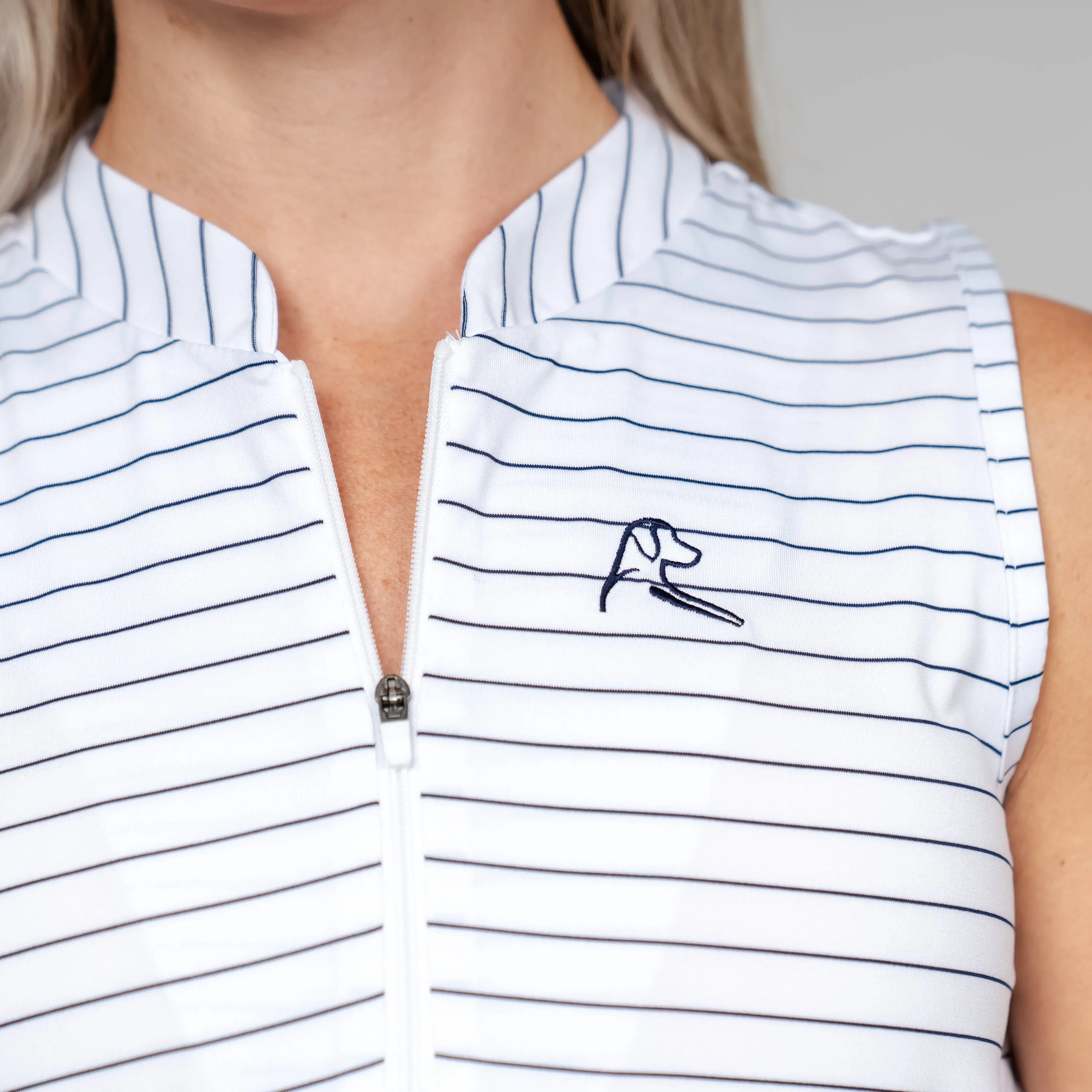 Captain Stripe Sleeveless Zip | The Captain Stripe - White/Fleet Navy
