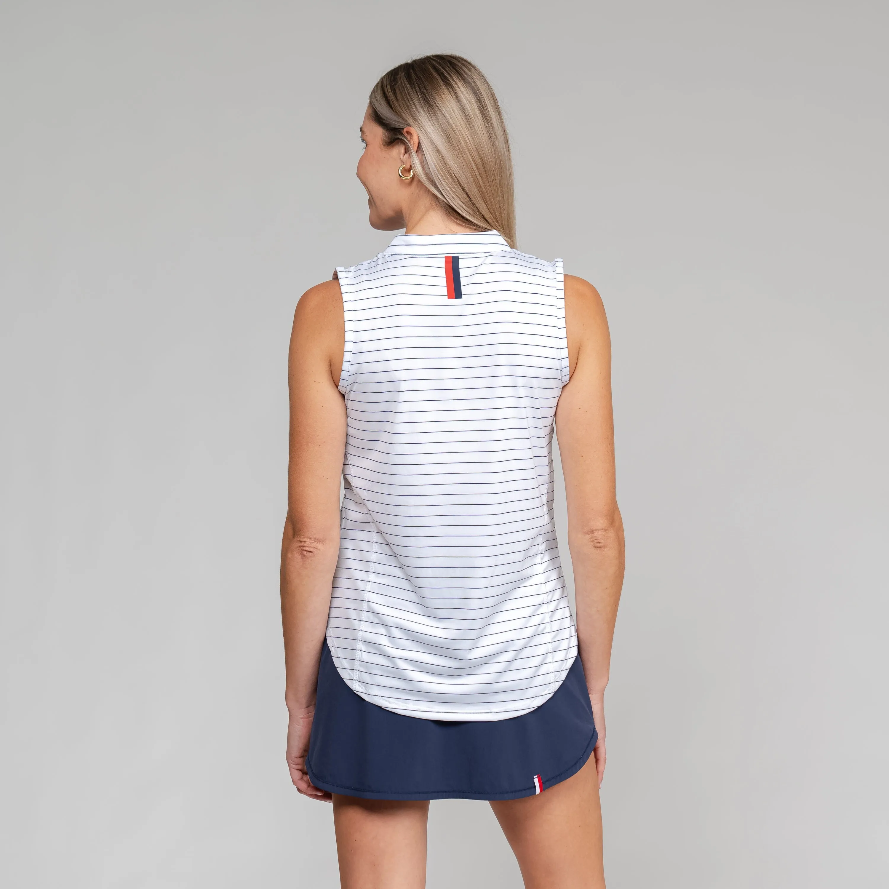 Captain Stripe Sleeveless Zip | The Captain Stripe - White/Fleet Navy