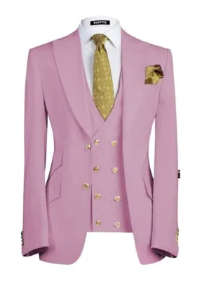 Chic Lilac Three Pieces Peaked Lapel Prom Suits Slim Fit Business Dinner Prom Tuxedos