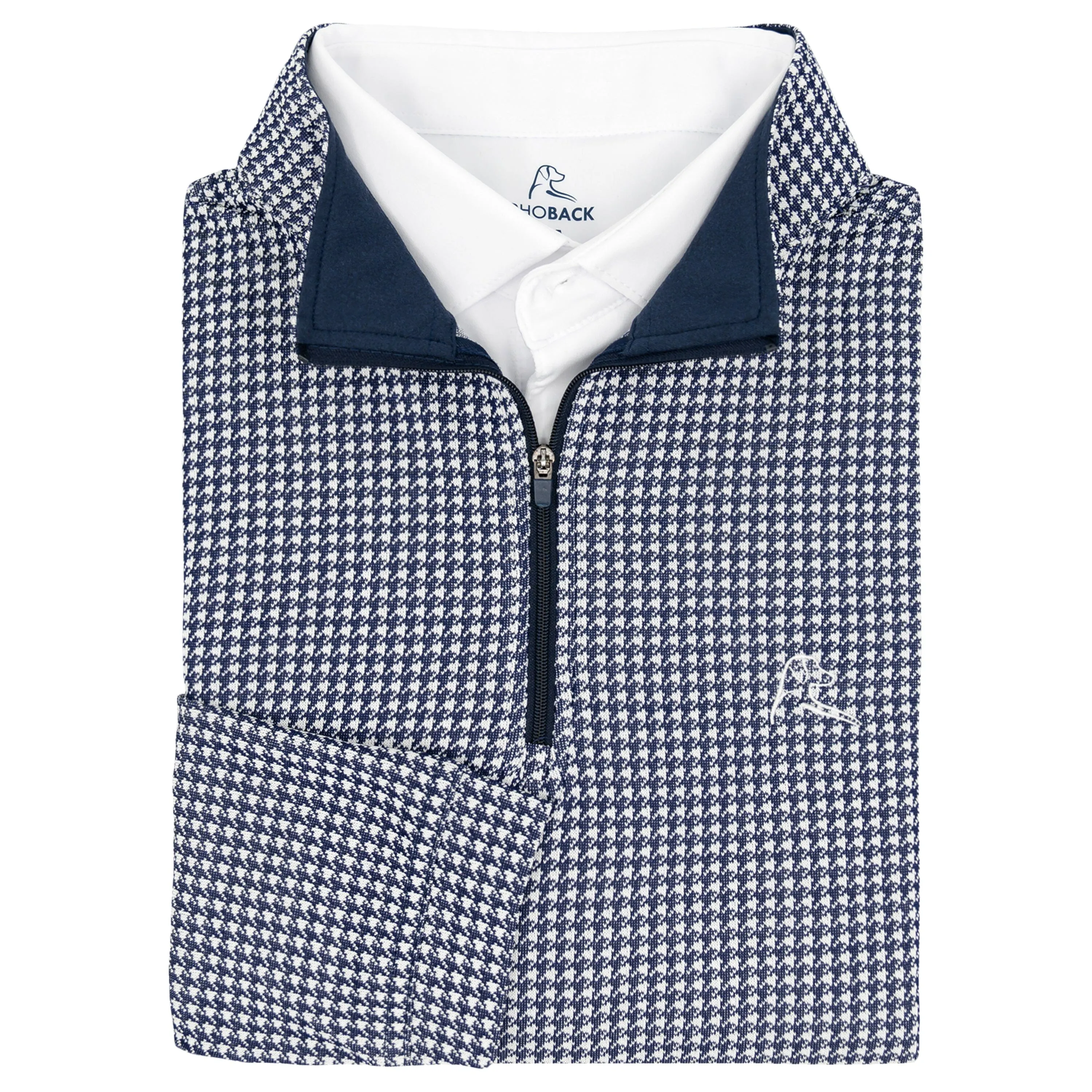 Dogstooth Houndstooth Jacquard Performance Q-Zip | The Dogstooth Houndstooth - White/Fleet Navy