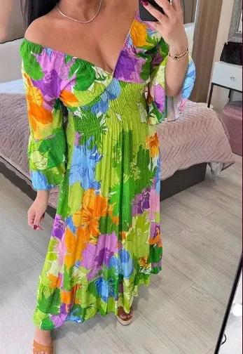 Floral Print Ruffle Hem Maxi Dress