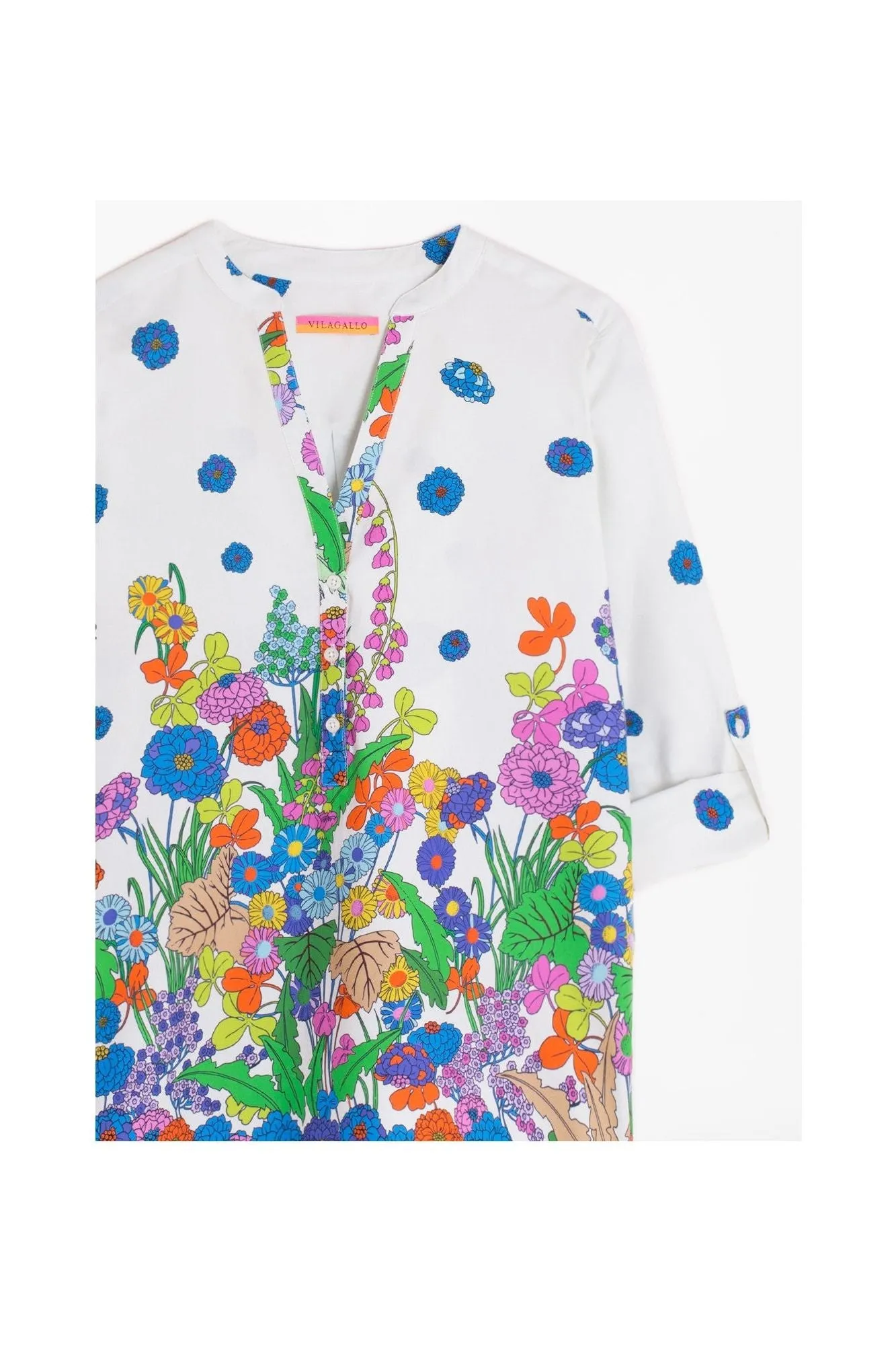 Francina Floral Cotton Stretch Three-Quarter Sleeve Top