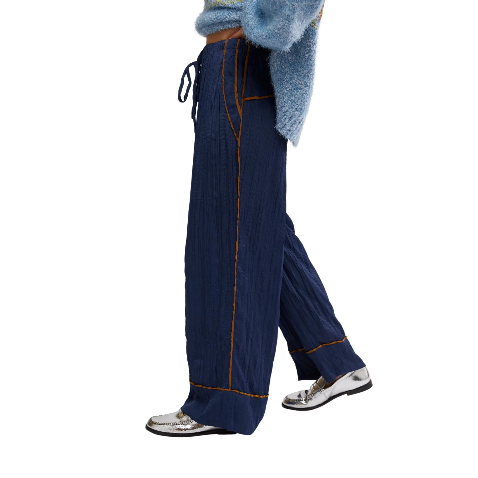 Free People All Out Satin Pants In Blue
