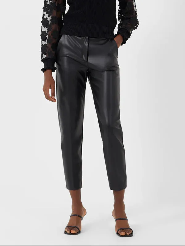 French Connection Crolenda Vegan Leather Tapered Trousers-Black-74TBK