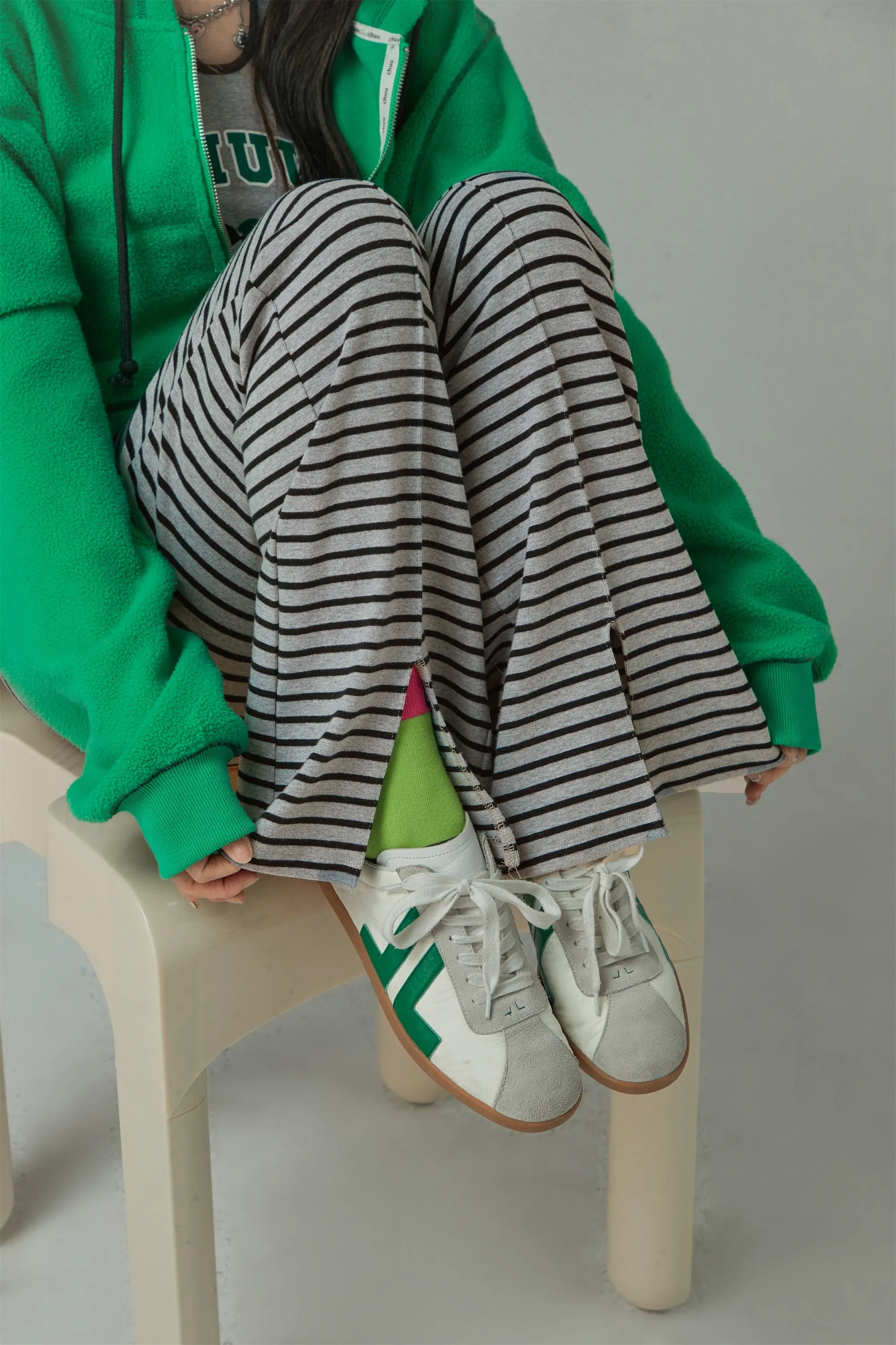 Good Vibes Stripe Slit Casual Pants