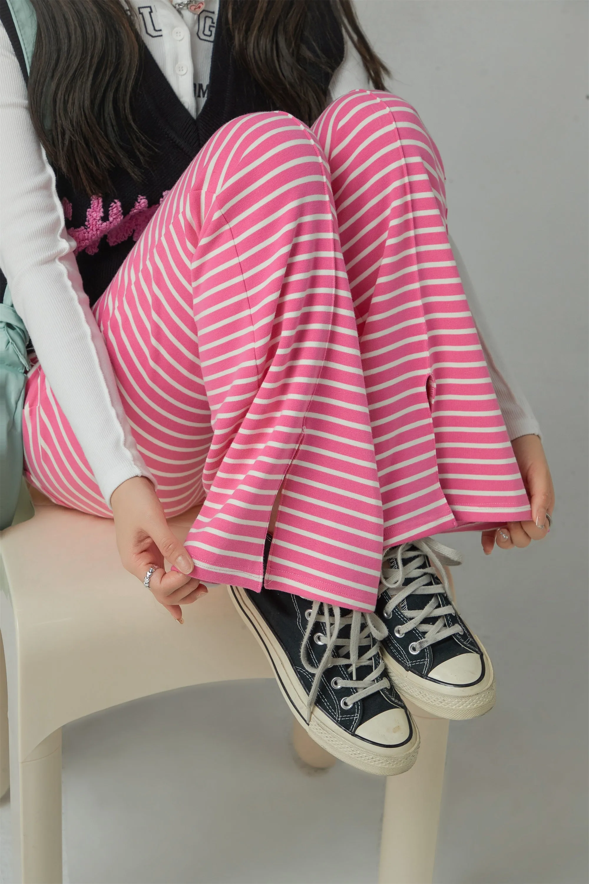 Good Vibes Stripe Slit Casual Pants