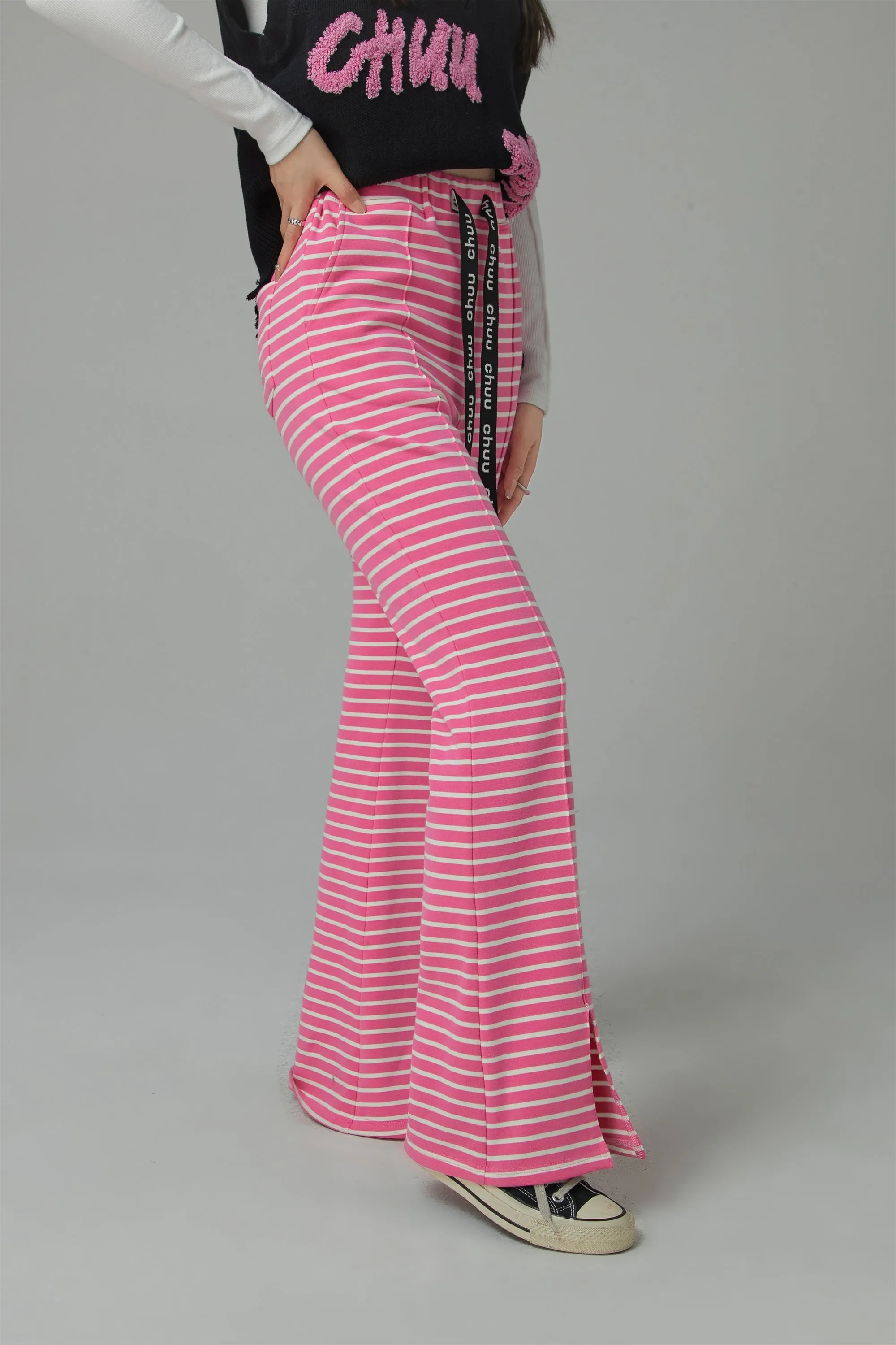 Good Vibes Stripe Slit Casual Pants
