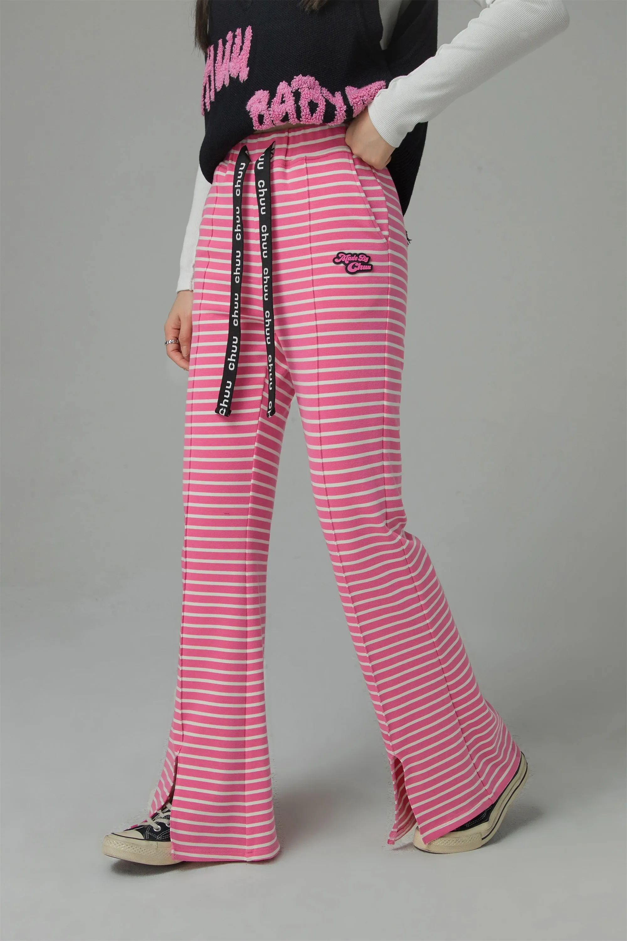 Good Vibes Stripe Slit Casual Pants