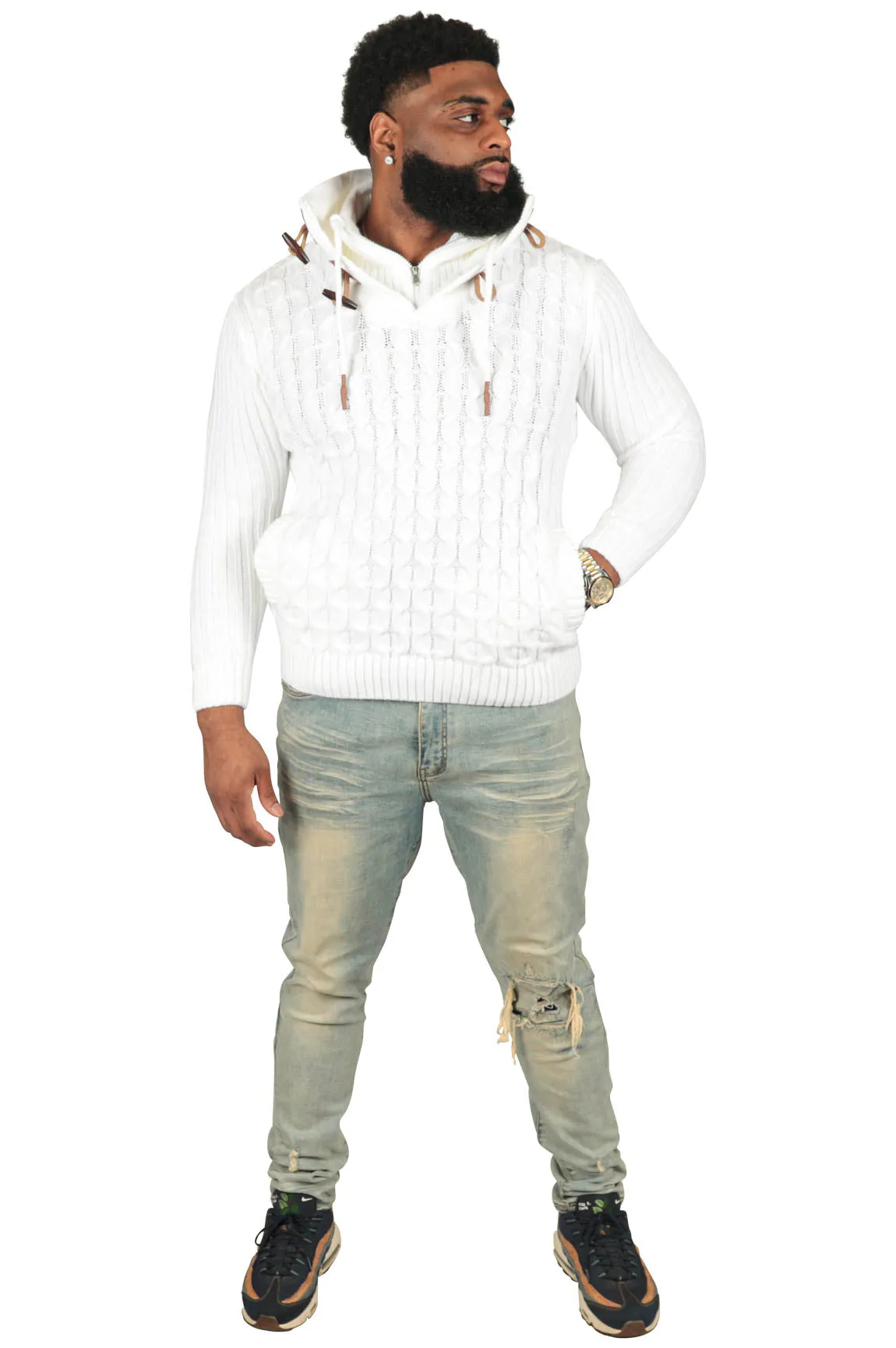 He's Solid Mans Ribbed Fitted Sweater, White or Red