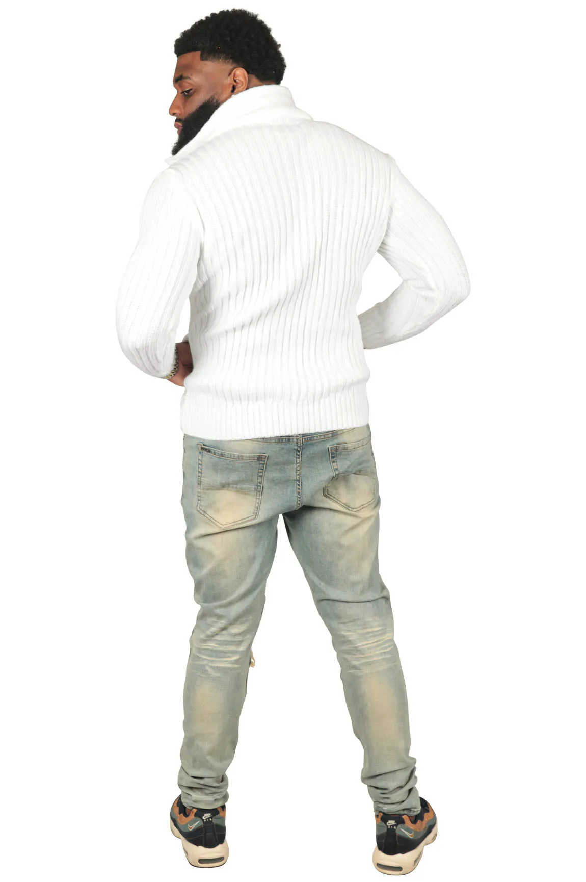 He's Solid Mans Ribbed Fitted Sweater, White or Red
