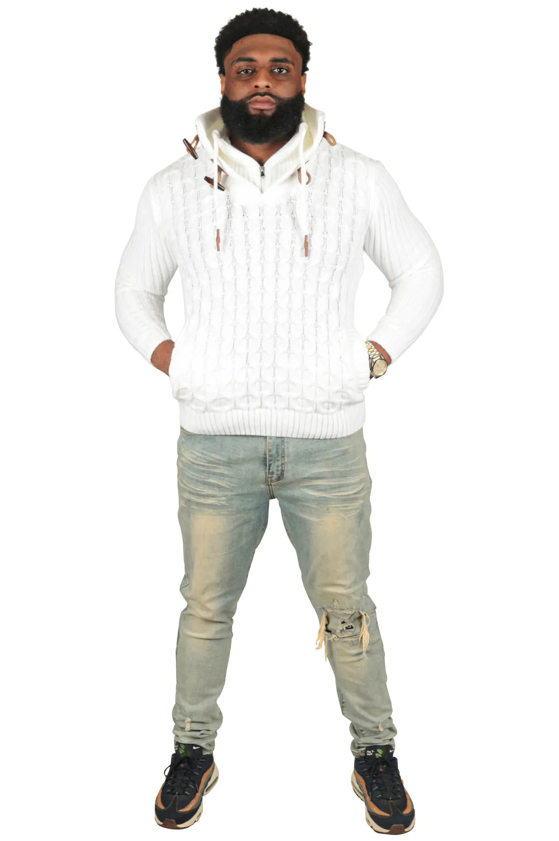 He's Solid Mans Ribbed Fitted Sweater, White or Red