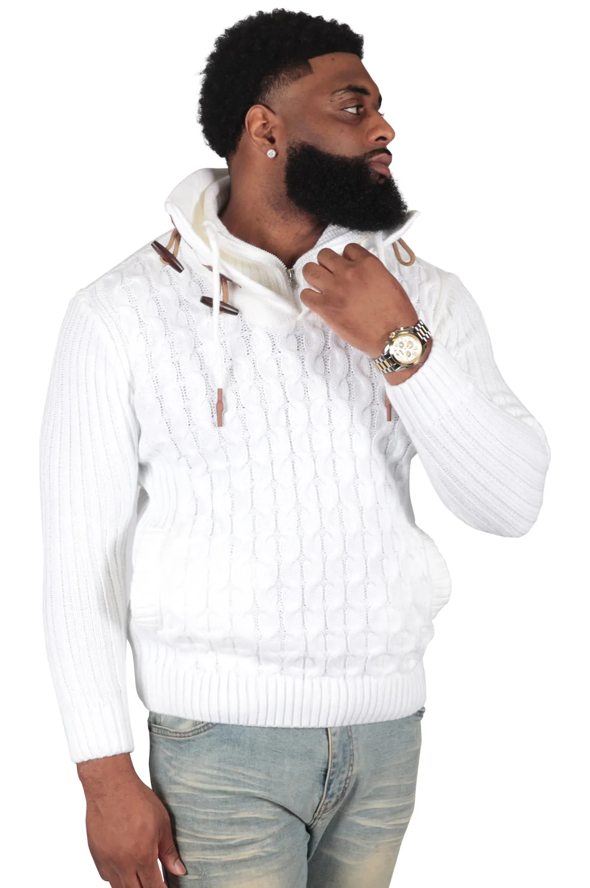 He's Solid Mans Ribbed Fitted Sweater, White or Red
