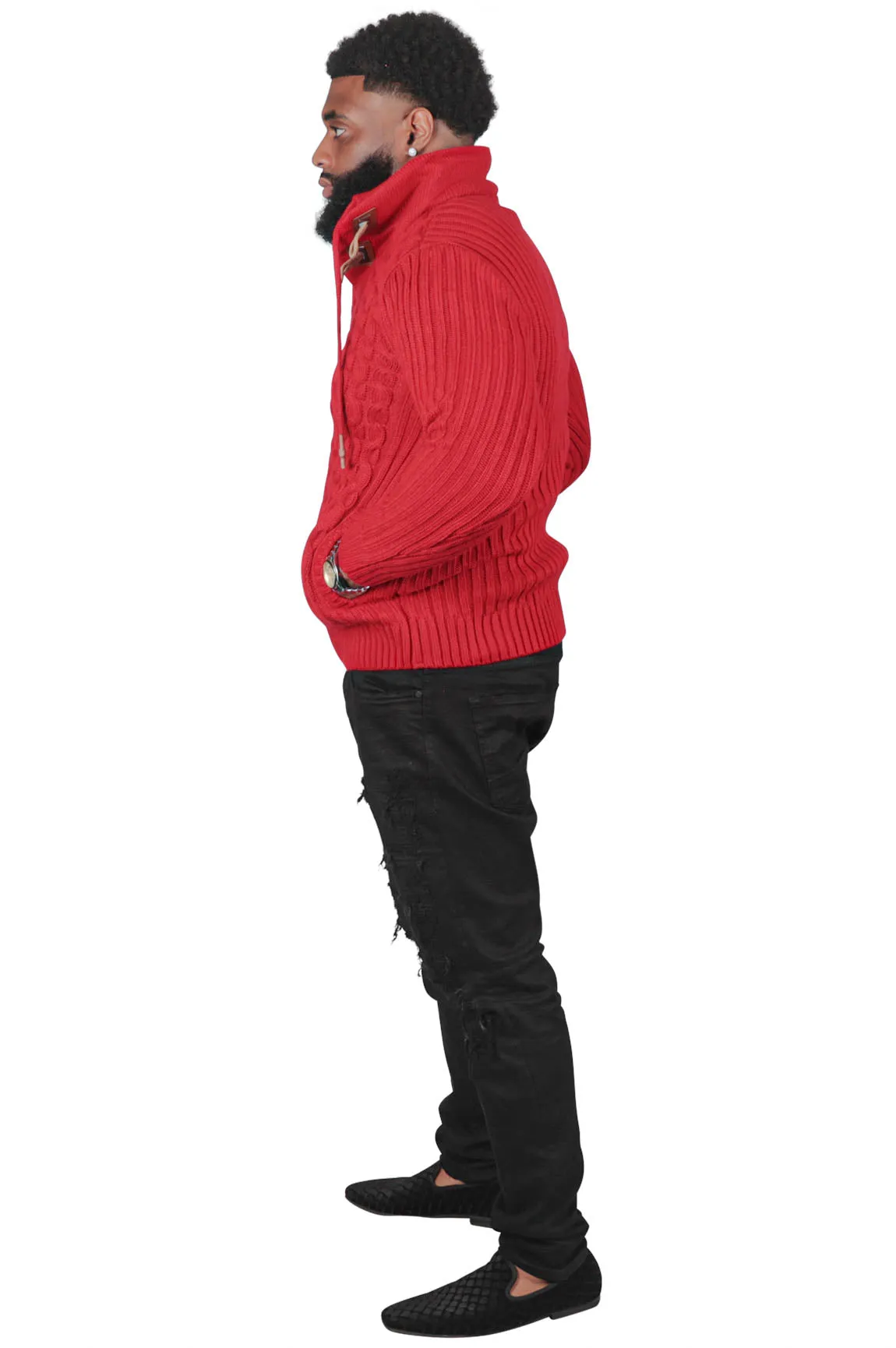 He's Solid Mans Ribbed Fitted Sweater, White or Red