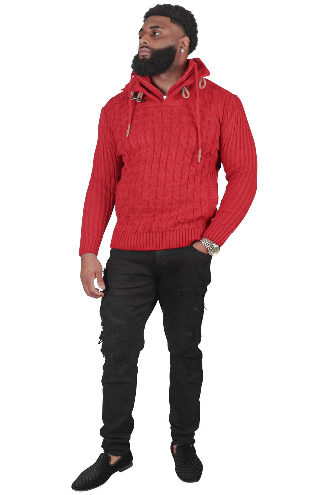 He's Solid Mans Ribbed Fitted Sweater, White or Red