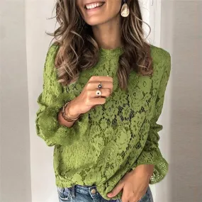 Hollow Lace Shirt Women's Clothing