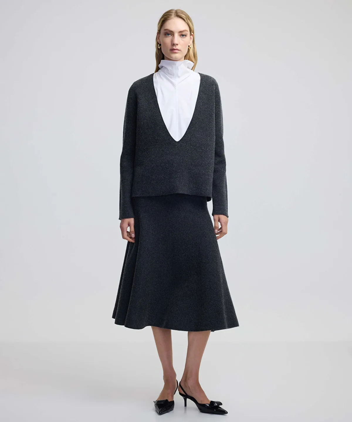 Ipekyol Wool Blend Flounced Skirt Anthracite