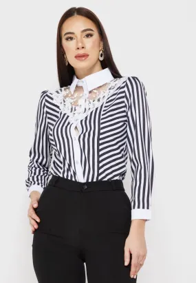 Lace Panel Striped Shirt S4636618