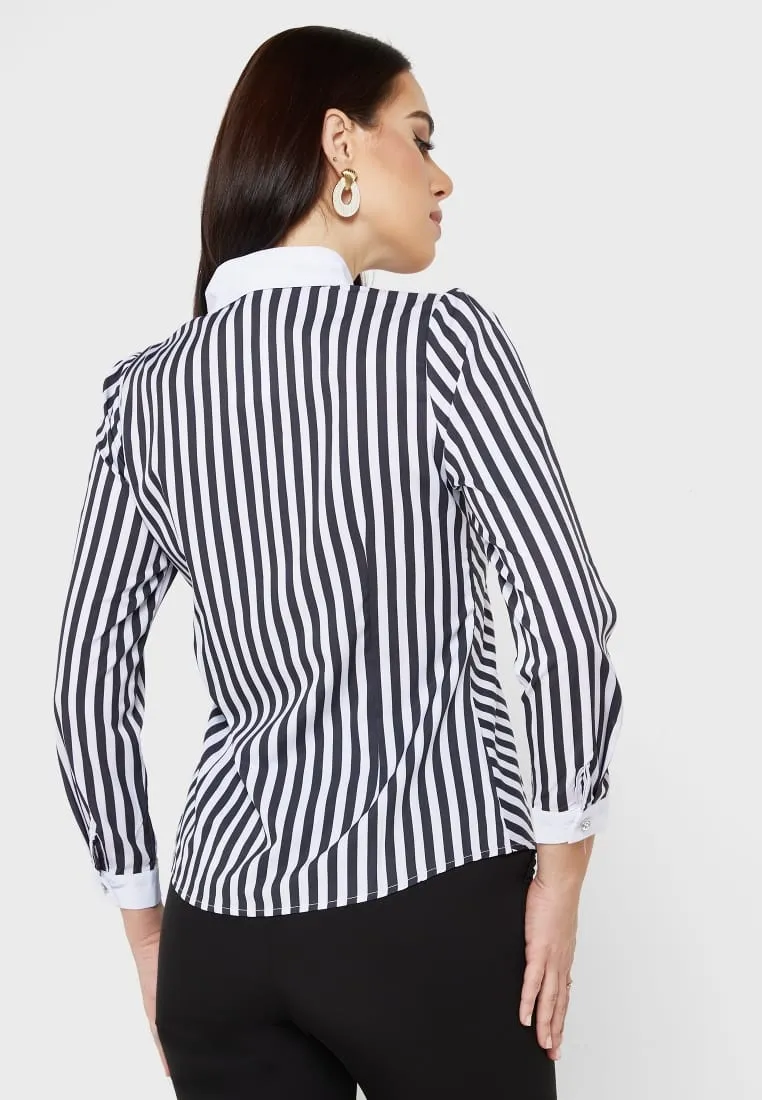 Lace Panel Striped Shirt S4636618