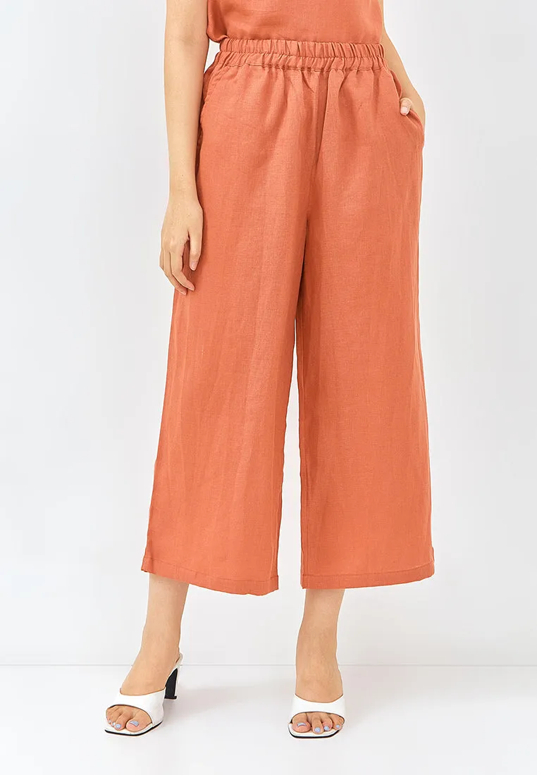 Linen Wide Leg Pants in Burnt Orange