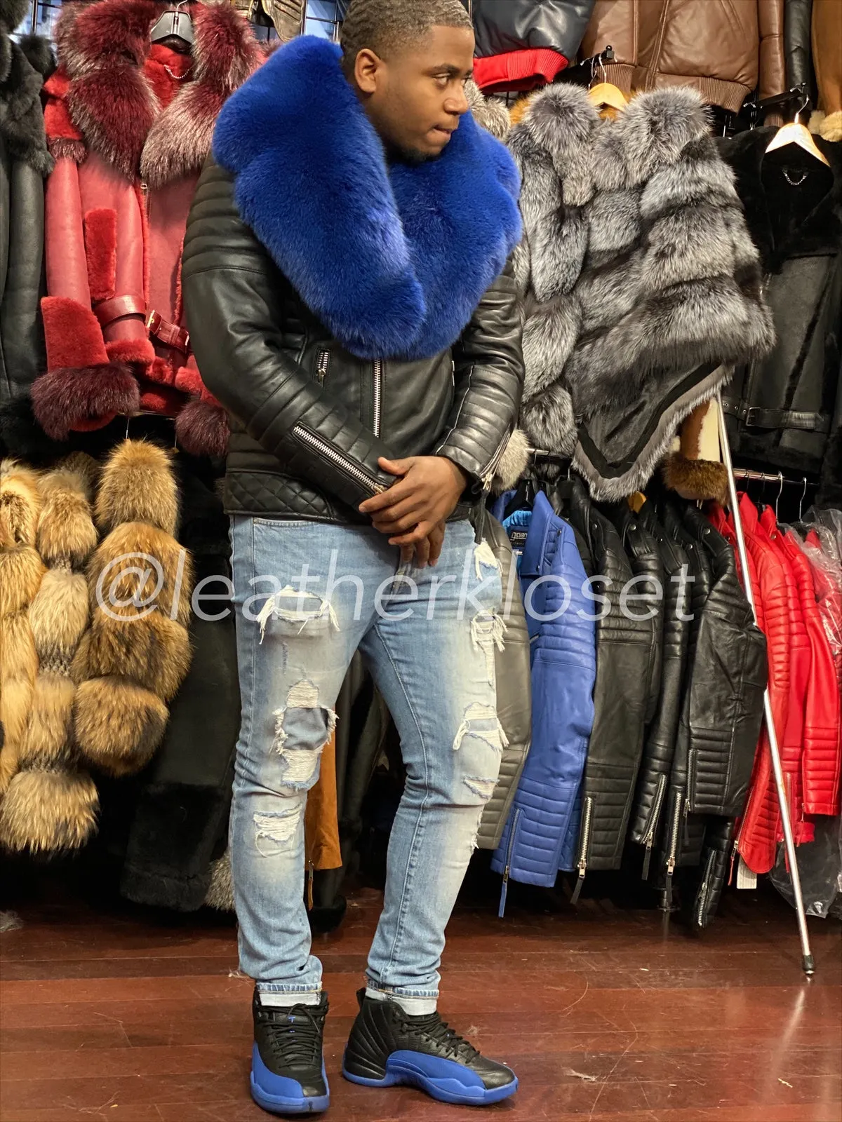 Men's Jay Biker Black With Full Fox Fur Collar