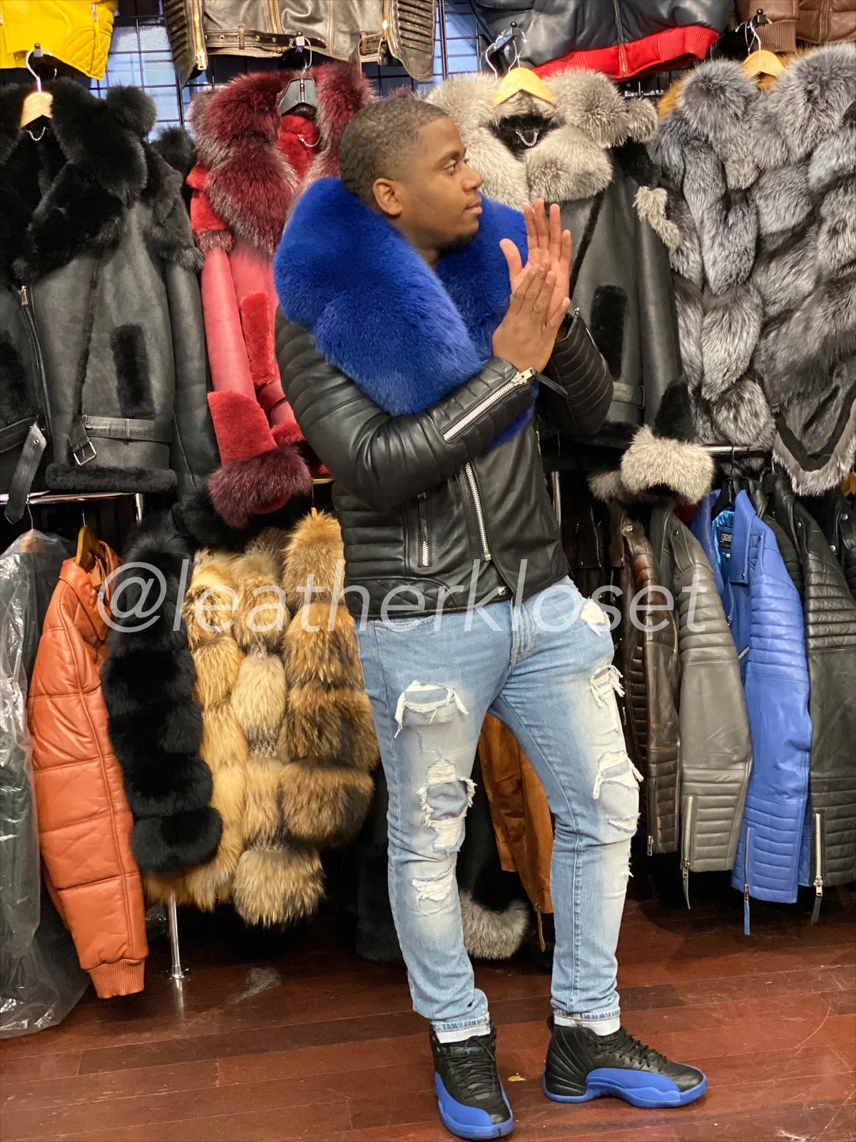 Men's Jay Biker Black With Full Fox Fur Collar
