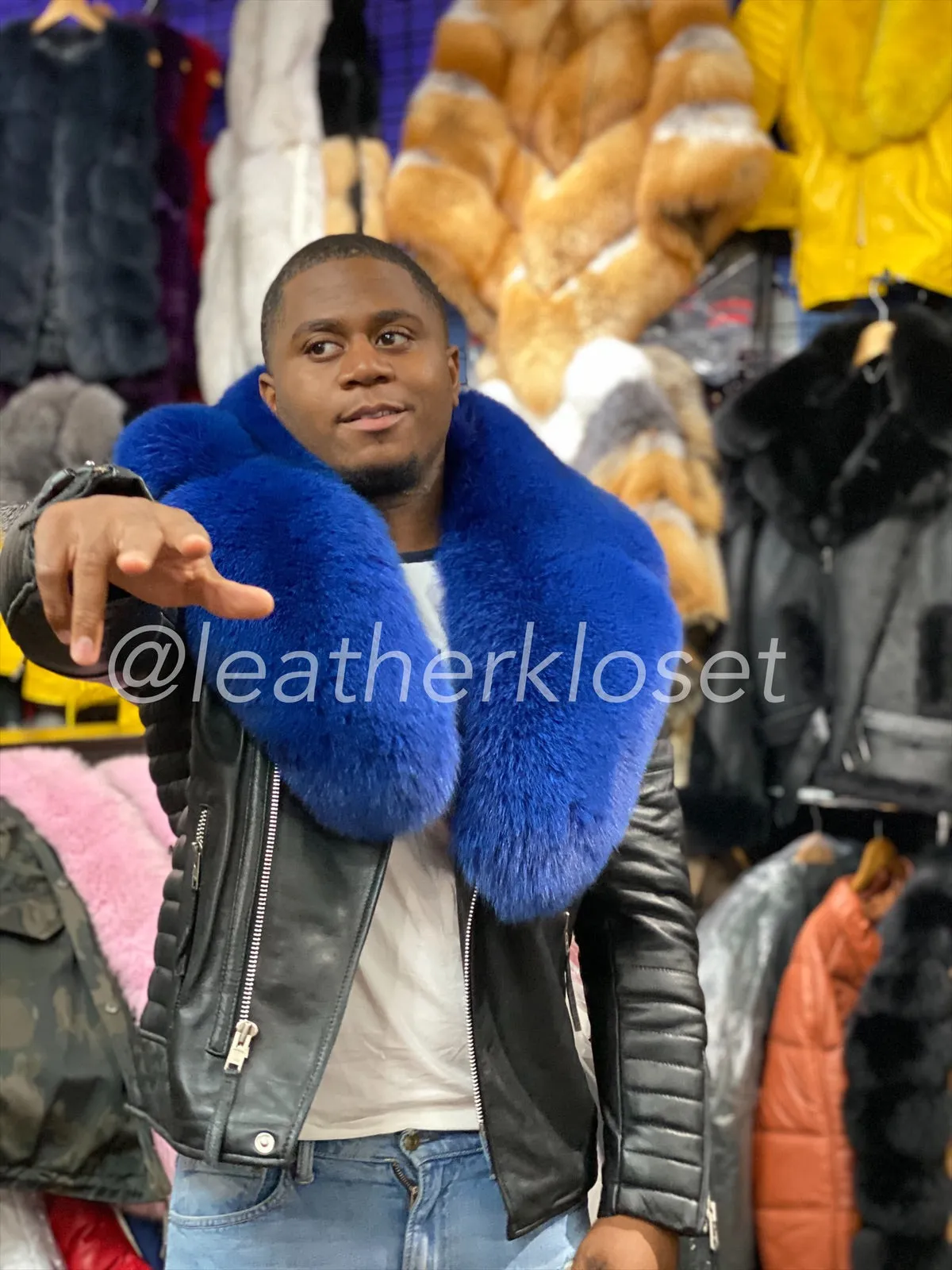 Men's Jay Biker Black With Full Fox Fur Collar