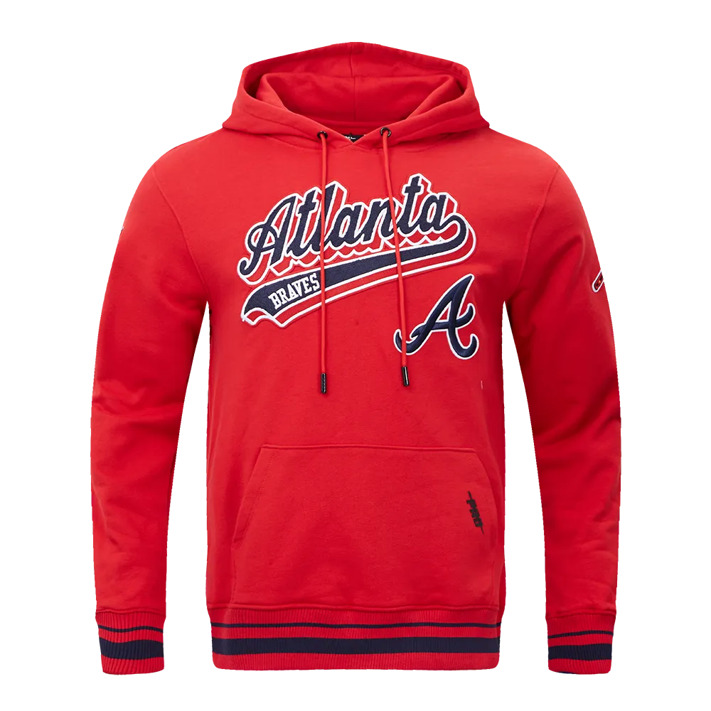 MLB ATLANTA BRAVES SCRIPT TAIL MEN'S RIB FLC PO HOODIE (RED/MIDNIGHT NAVY/RED)