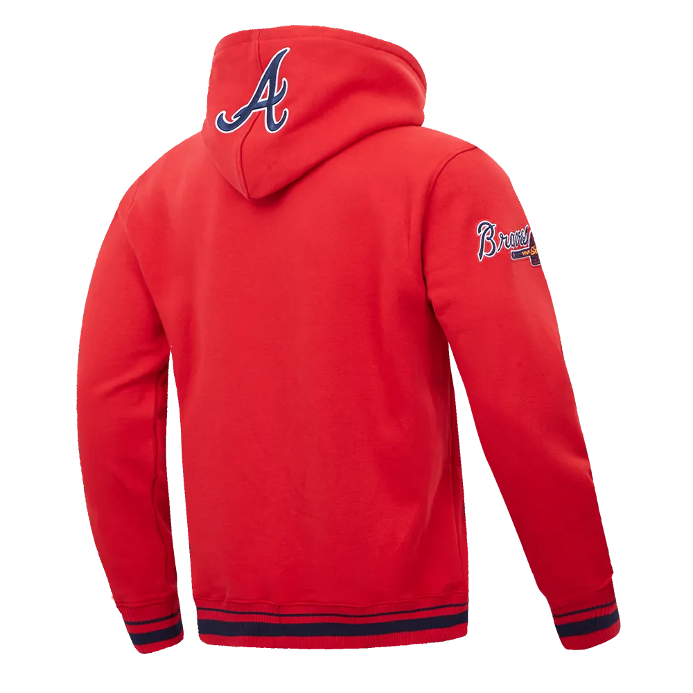 MLB ATLANTA BRAVES SCRIPT TAIL MEN'S RIB FLC PO HOODIE (RED/MIDNIGHT NAVY/RED)