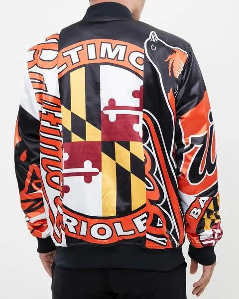 MLB BALTIMORE ORIOLES MASHUP MEN'S SATIN JACKET (BLACK)