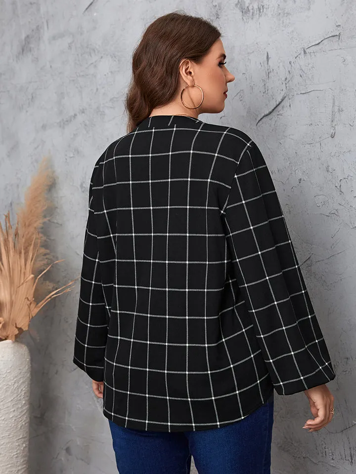 Notched Neck Long Sleeve Shirt ( 1XL - 4X)