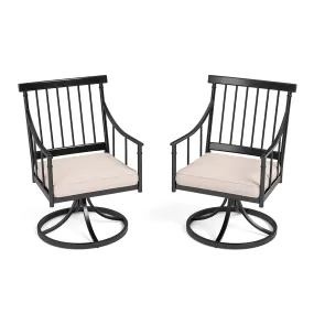 PHI VILLA Farmhouse Style Outdoor Swivel Dining Chairs with Cushion