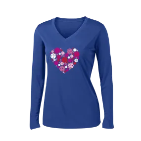 Pickleball Heart | Women's Long Sleeve V-Neck Pickleball Shirts | 100% Polyester