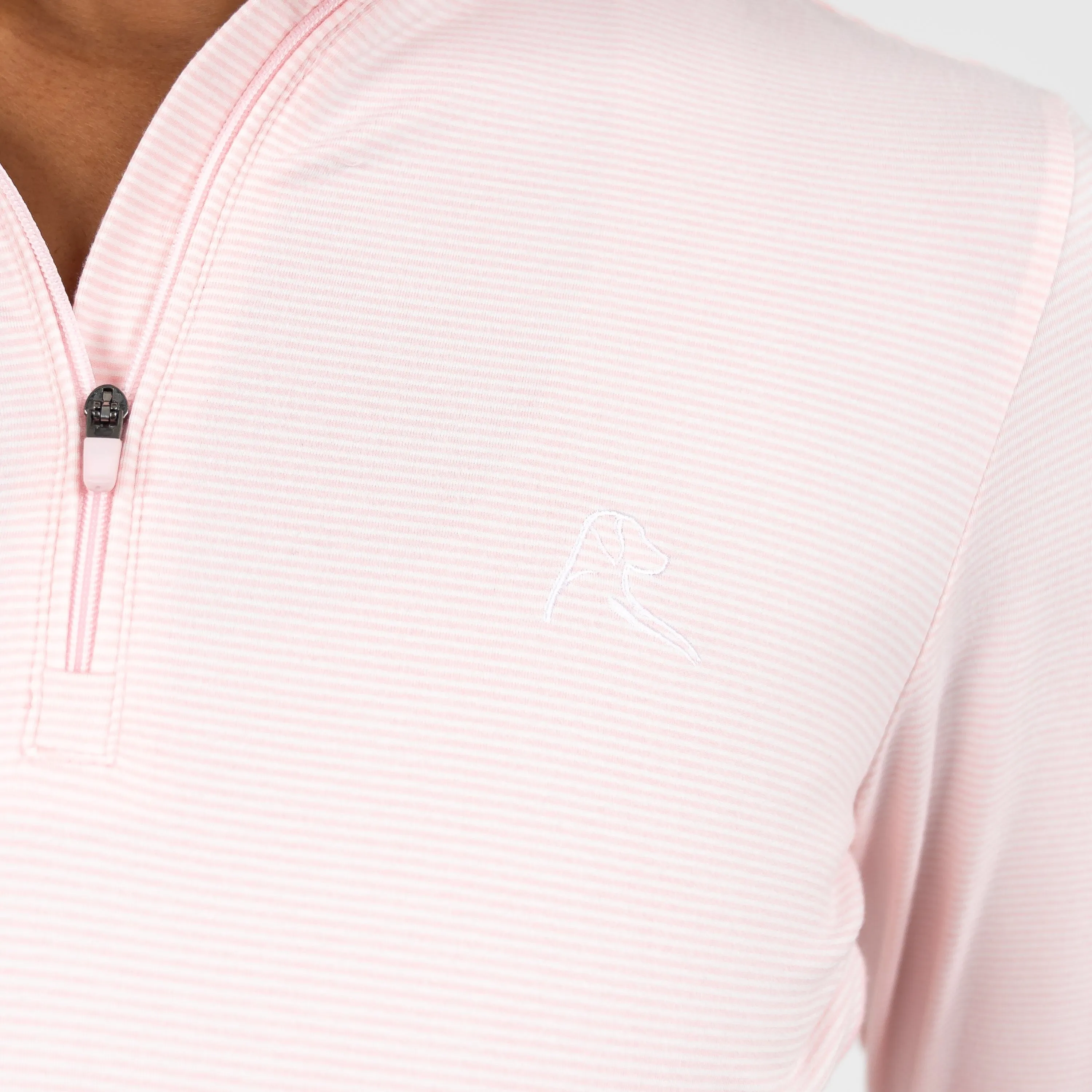 Riva Heather Stripe Performance Q-Zip | The Riva Heather Stripe - Flamingo Pink/White