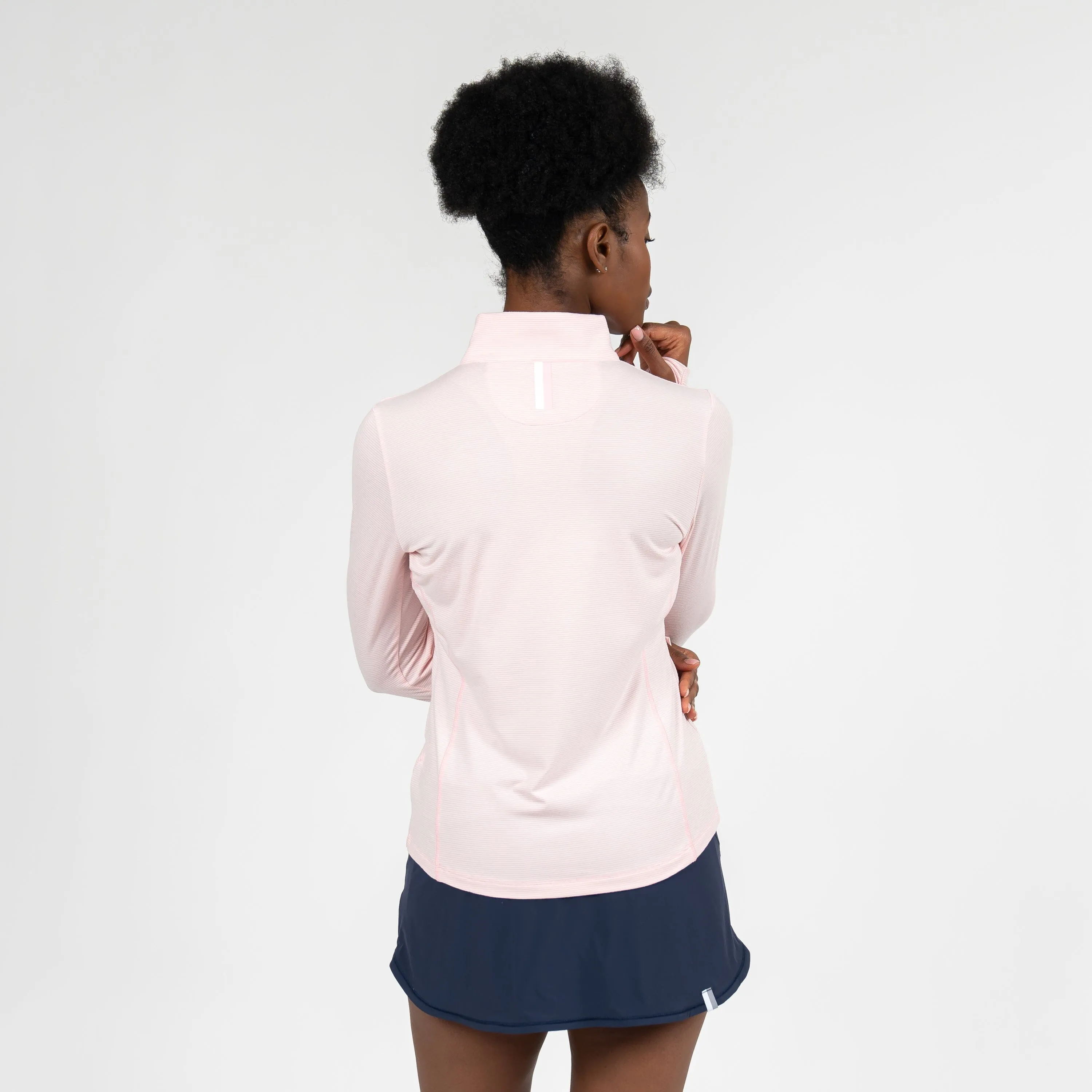 Riva Heather Stripe Performance Q-Zip | The Riva Heather Stripe - Flamingo Pink/White