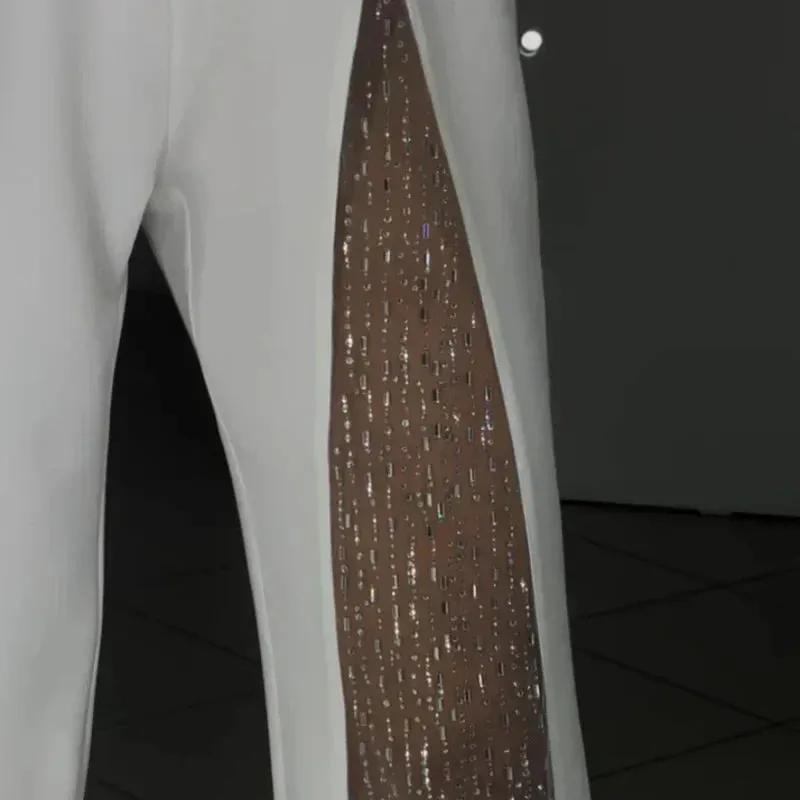 Women's One Shoulder Glitter Mesh Flared Jumpsuit