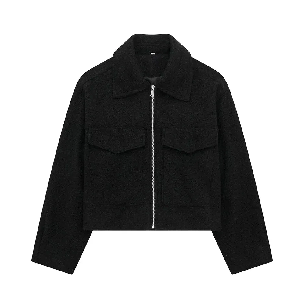 Women's PU Leather Tops Fashion Designer Turn-down Collar Zipper Jackets