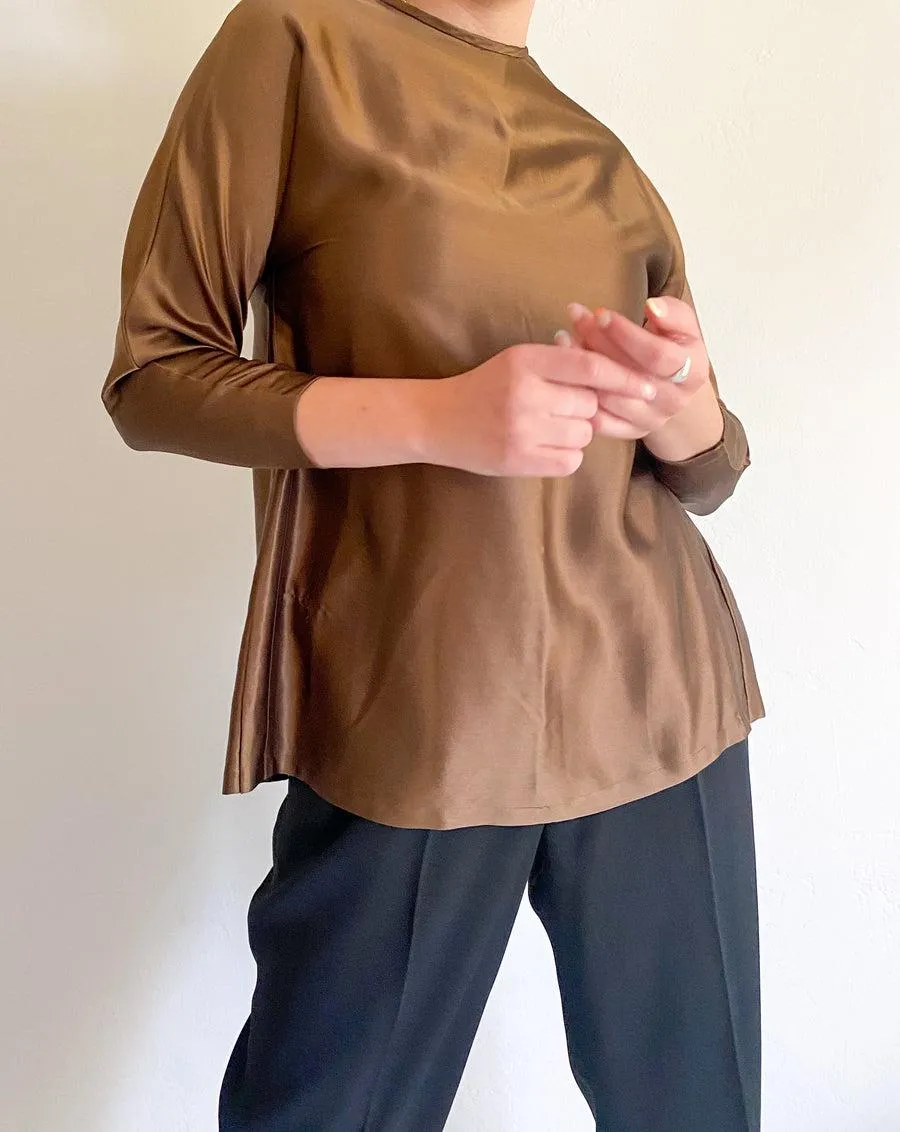 ZANZEA Vintage Copper Brown Silk Blouse S4405904